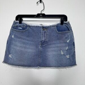VTG Y2K Micro Mini Denim Skirt Womens Size Medium Raw Edge Hem